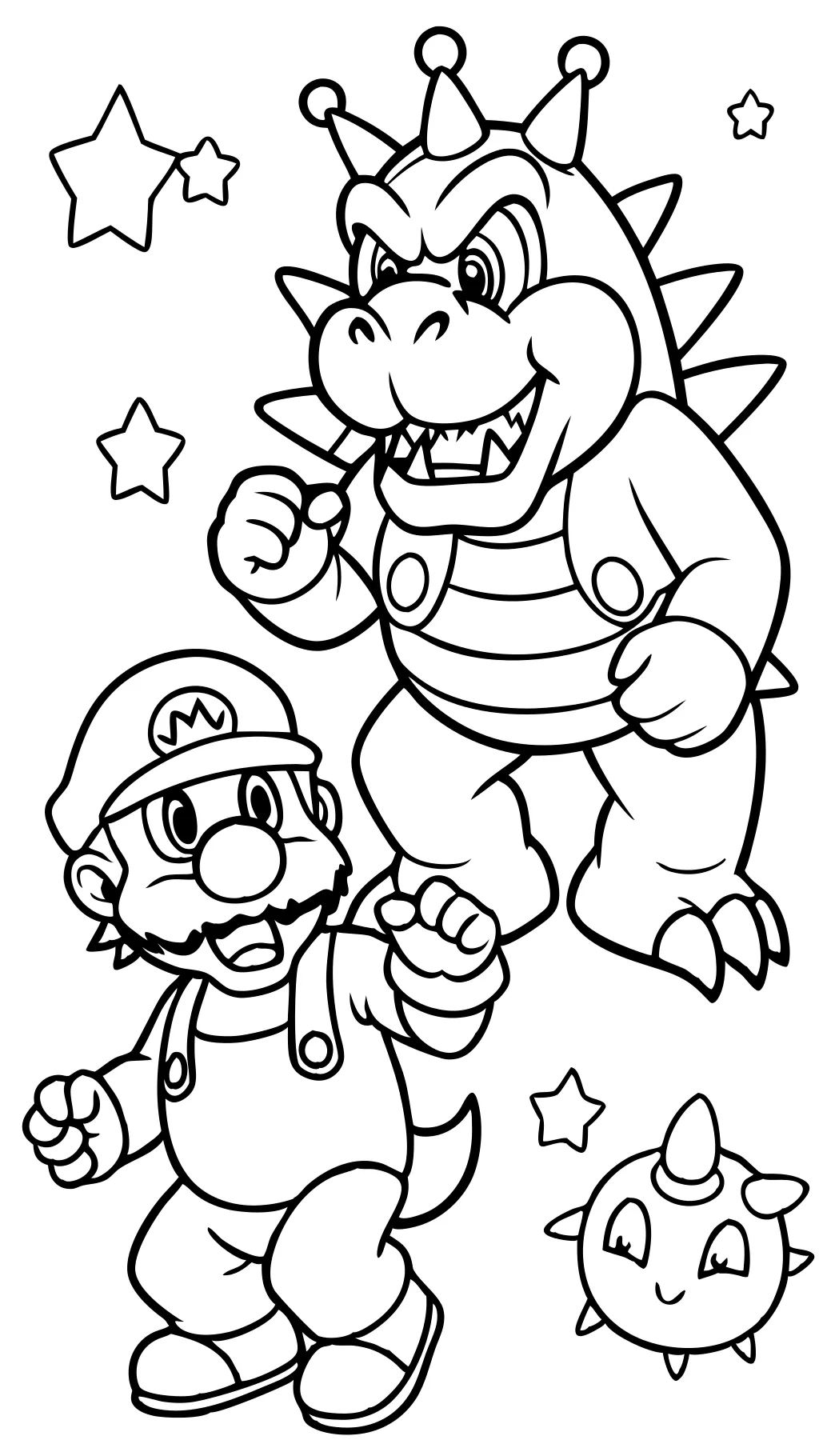 Páginas para colorear de Bowser y Mario